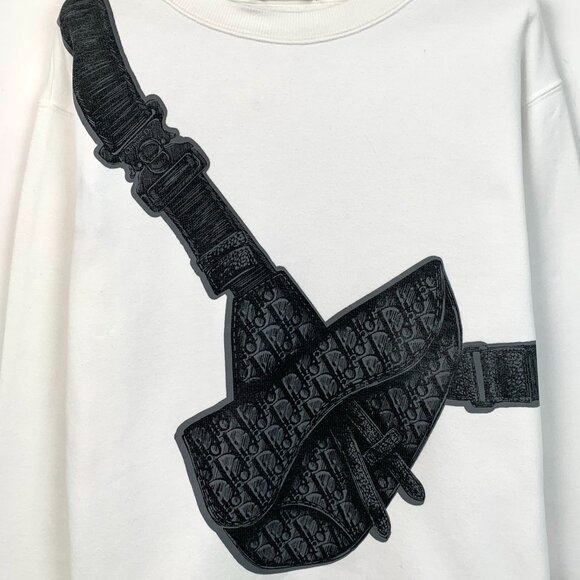 Dior White Cotton Sweatshirt W/ Crossbody Bag Logo Print Round Neck Long Sleeve - Picture 6 of 8